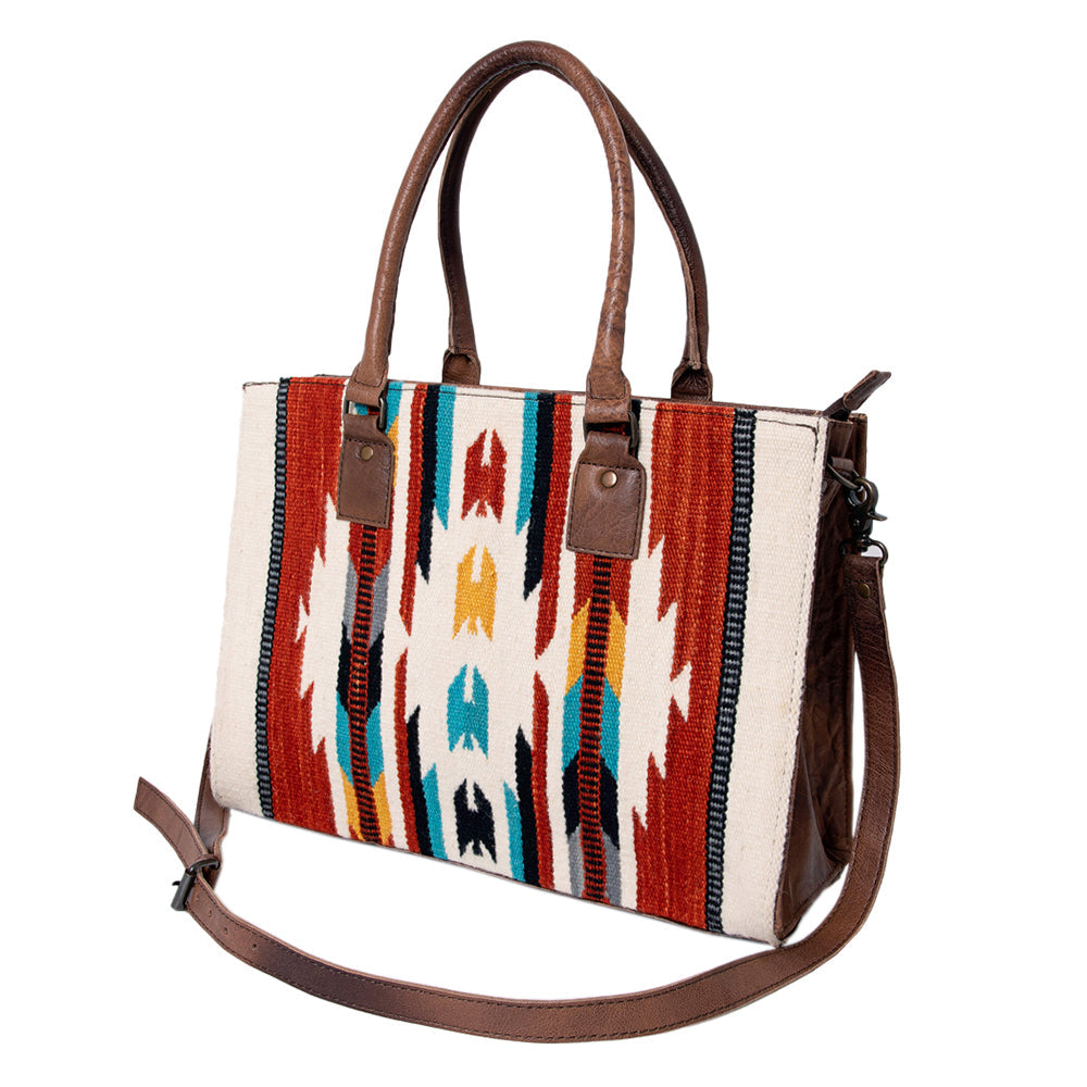 American Darling Tote Saddle Blanket Fabric Genuine Leather Western Women Bag Handbag Purse | for College Casual Travel Bags