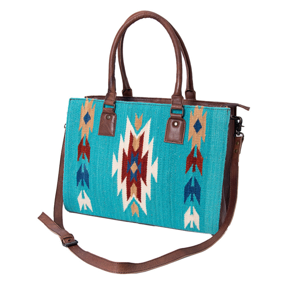 American Darling Tote Saddle Blanket Fabric Genuine Leather Western Women Bag Handbag Purse | for College Casual Travel Bags
