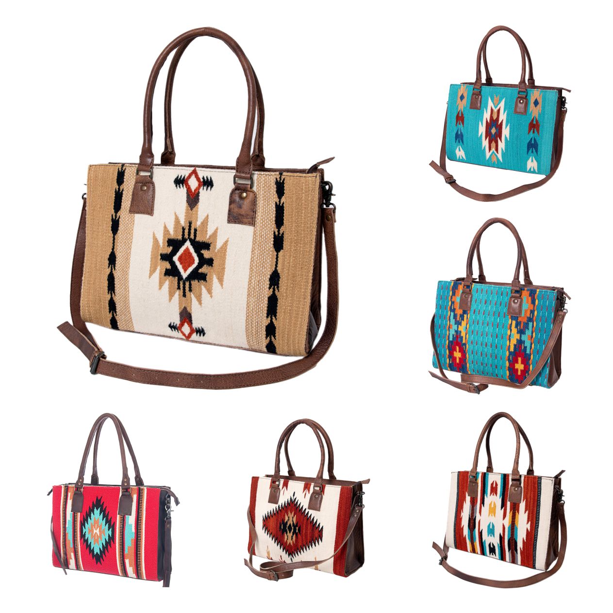 American Darling Tote Saddle Blanket Fabric Genuine Leather Western Women Bag Handbag Purse | for College Casual Travel Bags