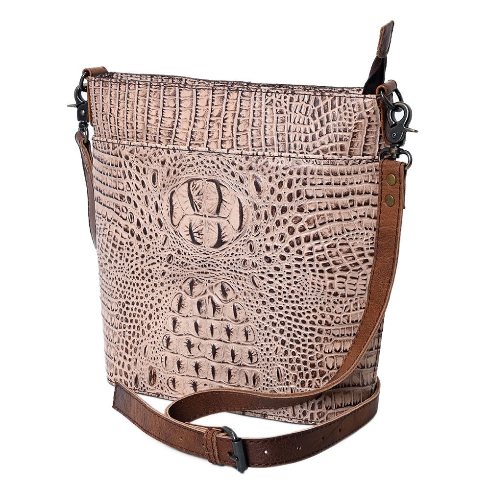 American Darling Western Leather Large Cross body Bag, Crocodile Embossed Full Grain Genuine Leather, Eco-Friendly Purse