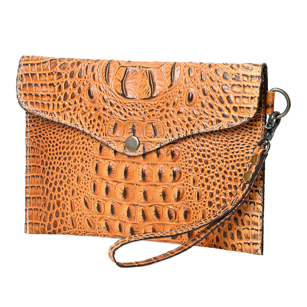 American Darling Western Leather Coin purse, Crocodile Embossed Genuine Leather, Eco-Friendly Handcrafted Small Pouch