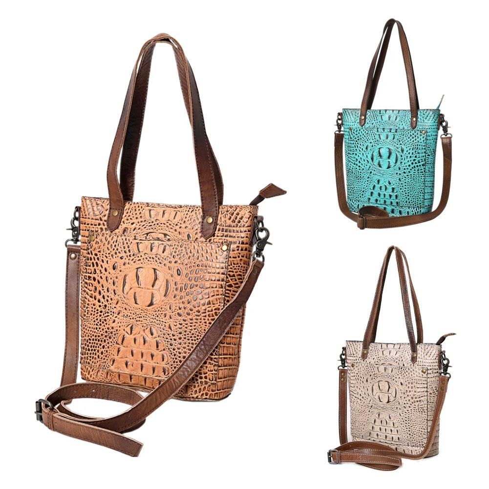 American Darling Tote Crocodile Embossed Genuine Leather