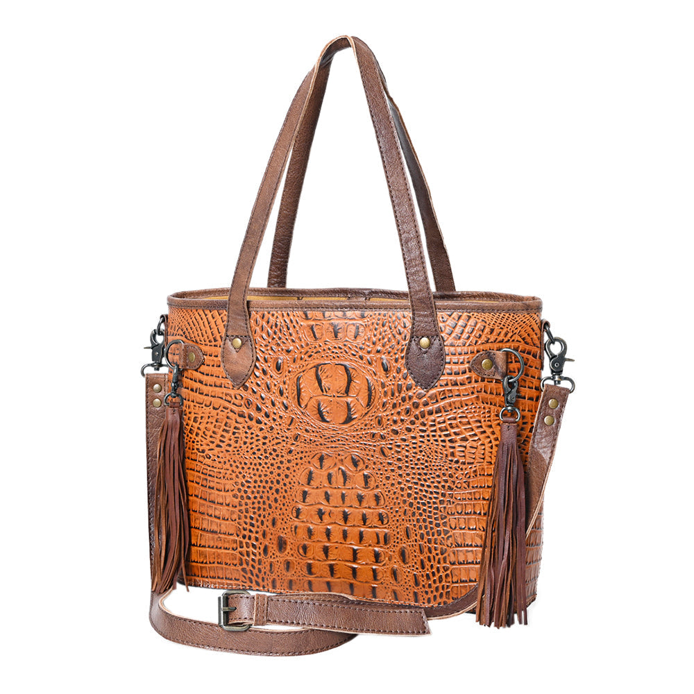 American Darling Western Leather Tote Bag, Crocodile Embossed Full Grain Genuine Leather, Eco-Friendly Handcrafted Purses