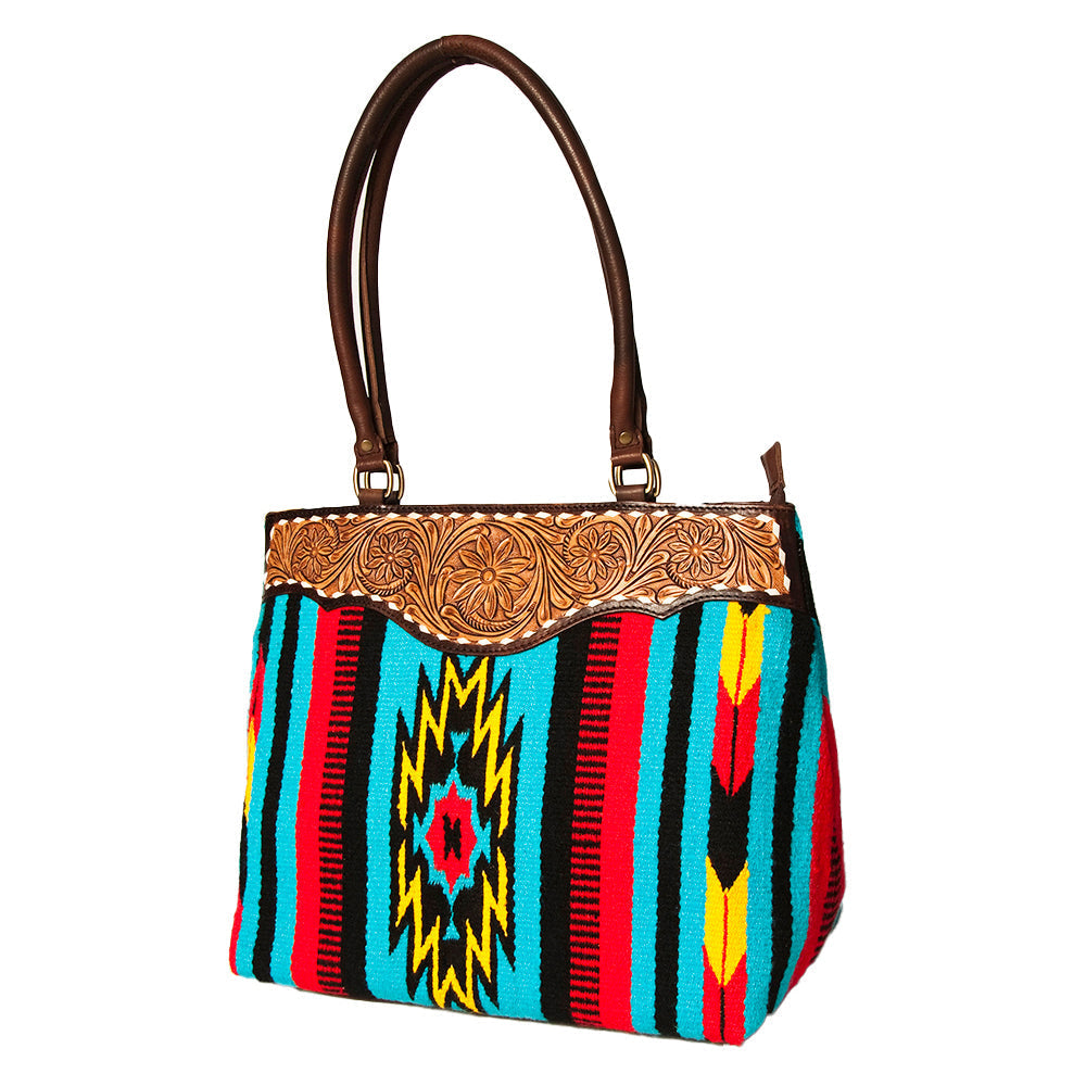 American Darling Tote Hand Tooled Saddle Blanket Genuine Leather