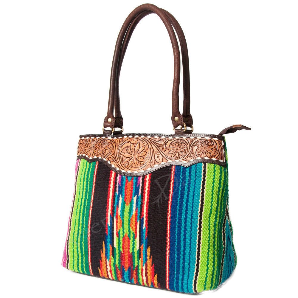 American Darling Tote Hand Tooled Saddle Blanket Genuine Leather