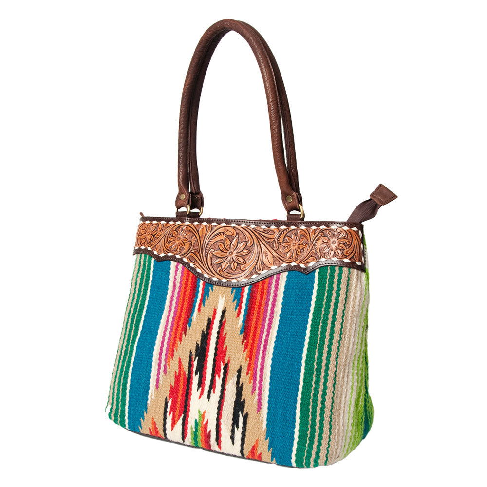 American Darling Tote Hand Tooled Saddle Blanket Genuine Leather