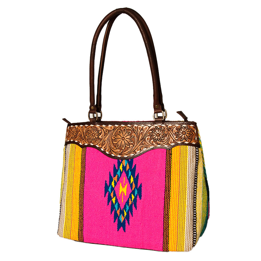 American Darling Tote Hand Tooled Saddle Blanket Genuine Leather