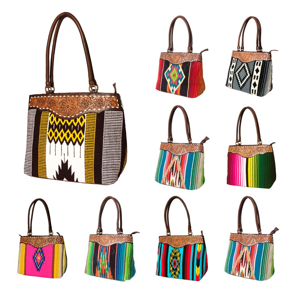 American Darling Tote Hand Tooled Saddle Blanket Genuine Leather