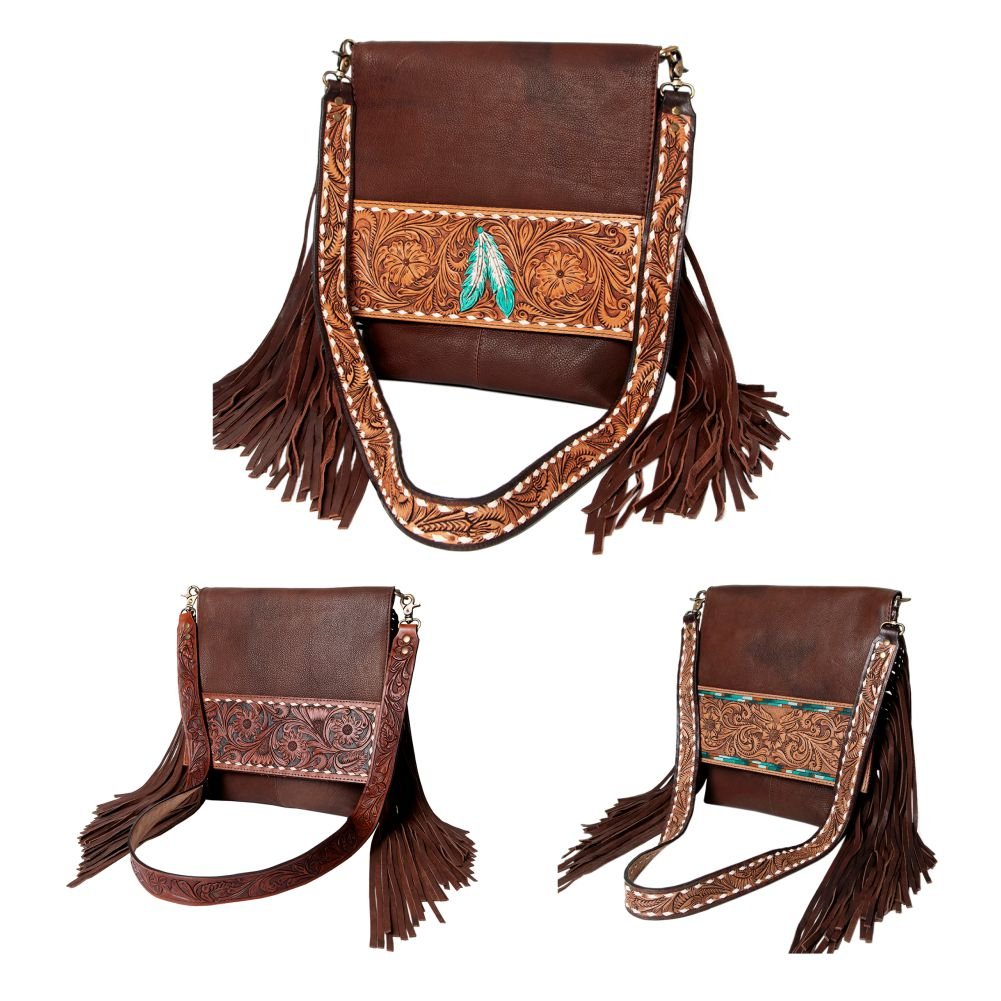American Darling Large Crossbody Hand Tooled Genuine Leather