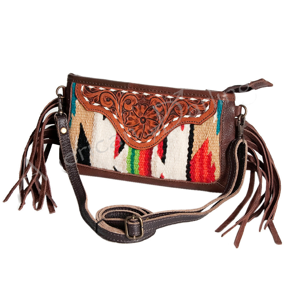 American Darling Small Crossbody Hand Tooled Saddle Blanket Genuine Leather