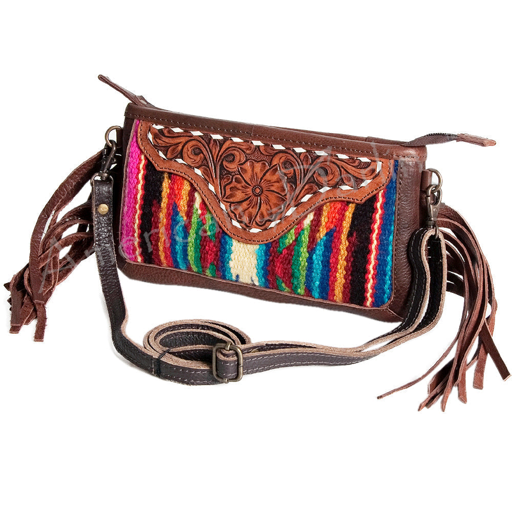 American Darling Small Crossbody Hand Tooled Saddle Blanket Genuine Leather