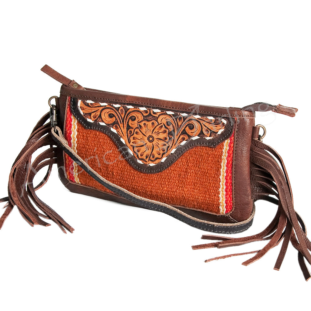 American Darling Small Crossbody Hand Tooled Saddle Blanket Genuine Leather
