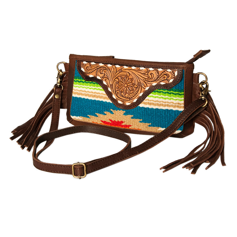 American Darling Small Crossbody Hand Tooled Saddle Blanket Genuine Leather