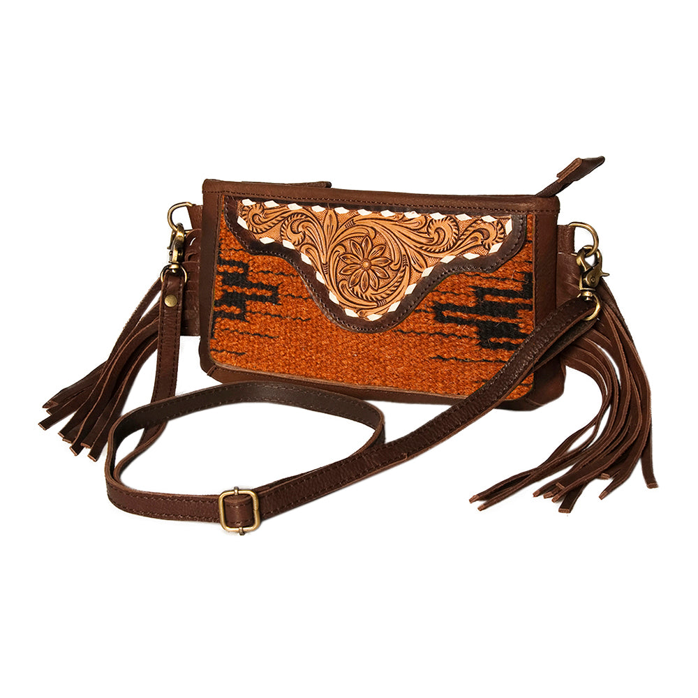 American Darling Small Crossbody Hand Tooled Saddle Blanket Genuine Leather