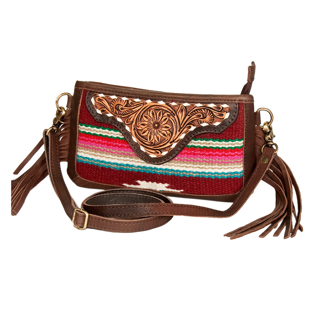 American Darling Small Crossbody Hand Tooled Saddle Blanket Genuine Leather