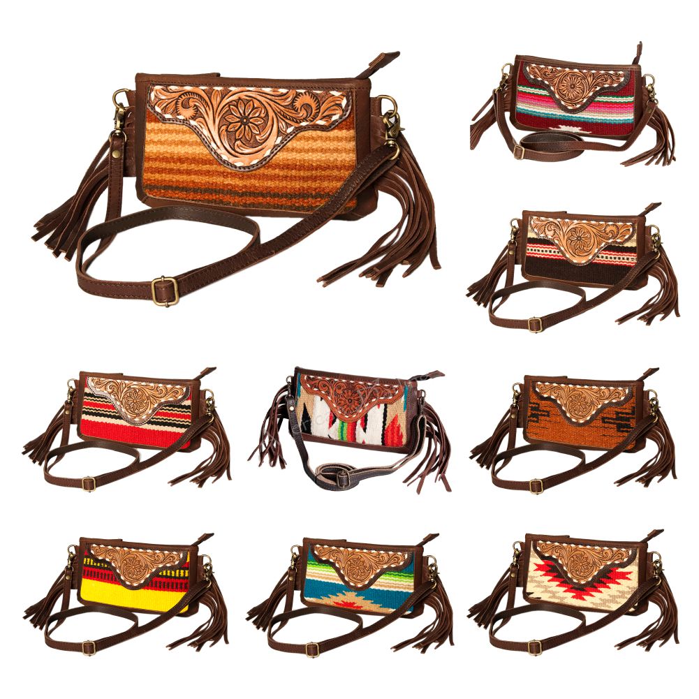 American Darling Small Crossbody Hand Tooled Saddle Blanket Genuine Leather