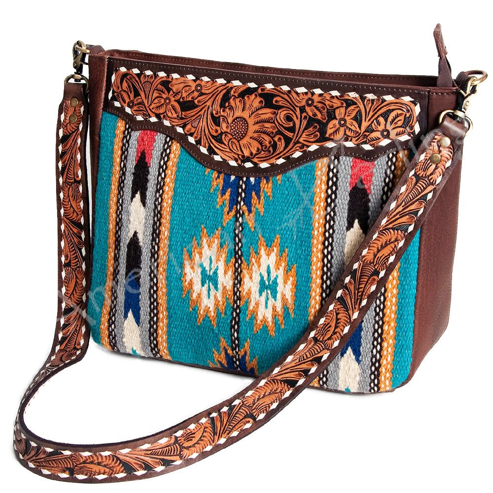 American Darling Large Crossbody Hand Tooled Saddle Blanket Genuine Leather