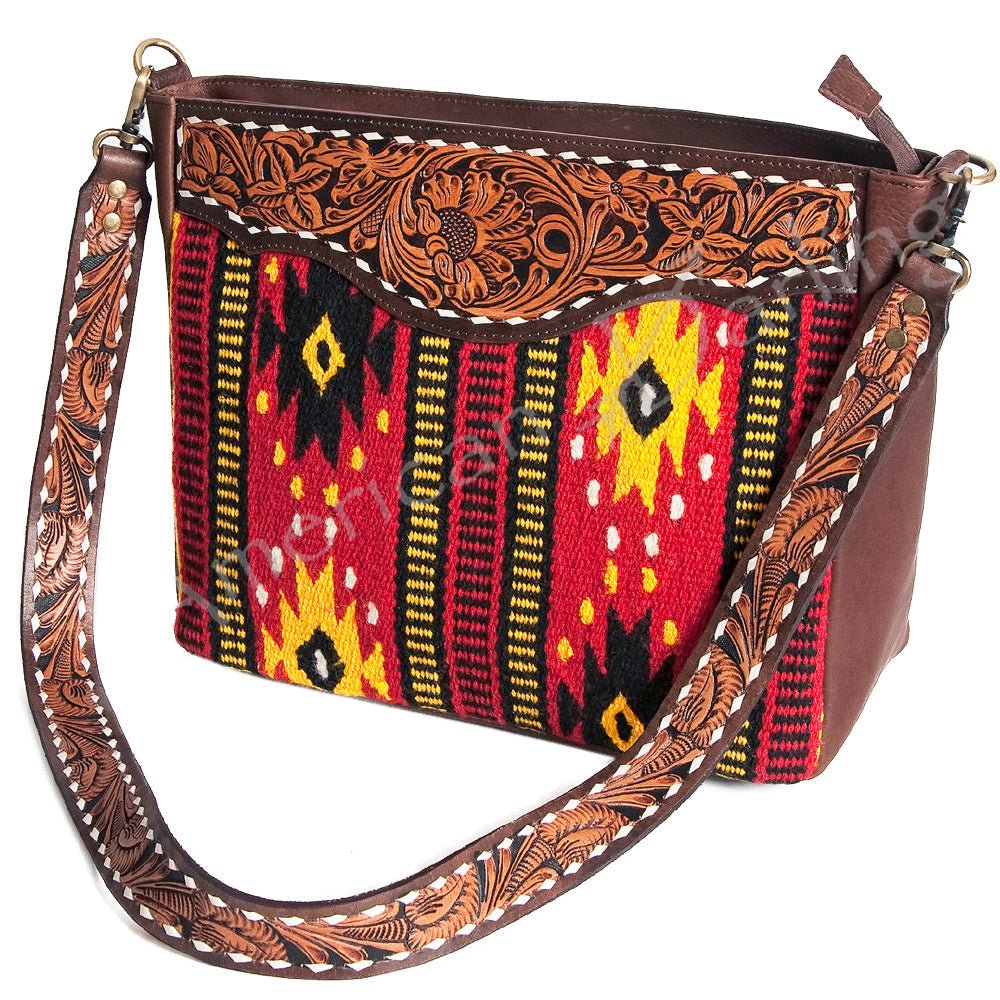American Darling Large Crossbody Hand Tooled Saddle Blanket Genuine Leather