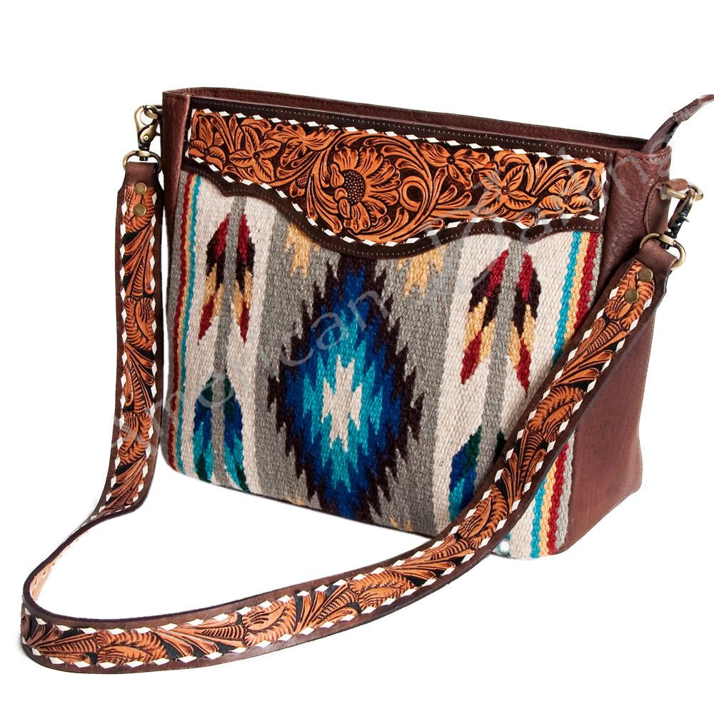 American Darling Large Crossbody Hand Tooled Saddle Blanket Genuine Leather