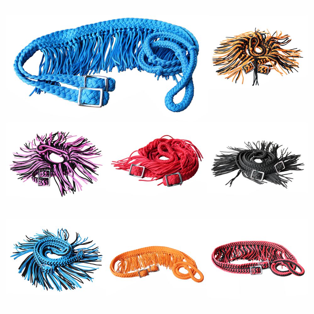 Hilason Braided Poly Barrel Racing Reins, Flat Grip Knots — 1" x 8 ft