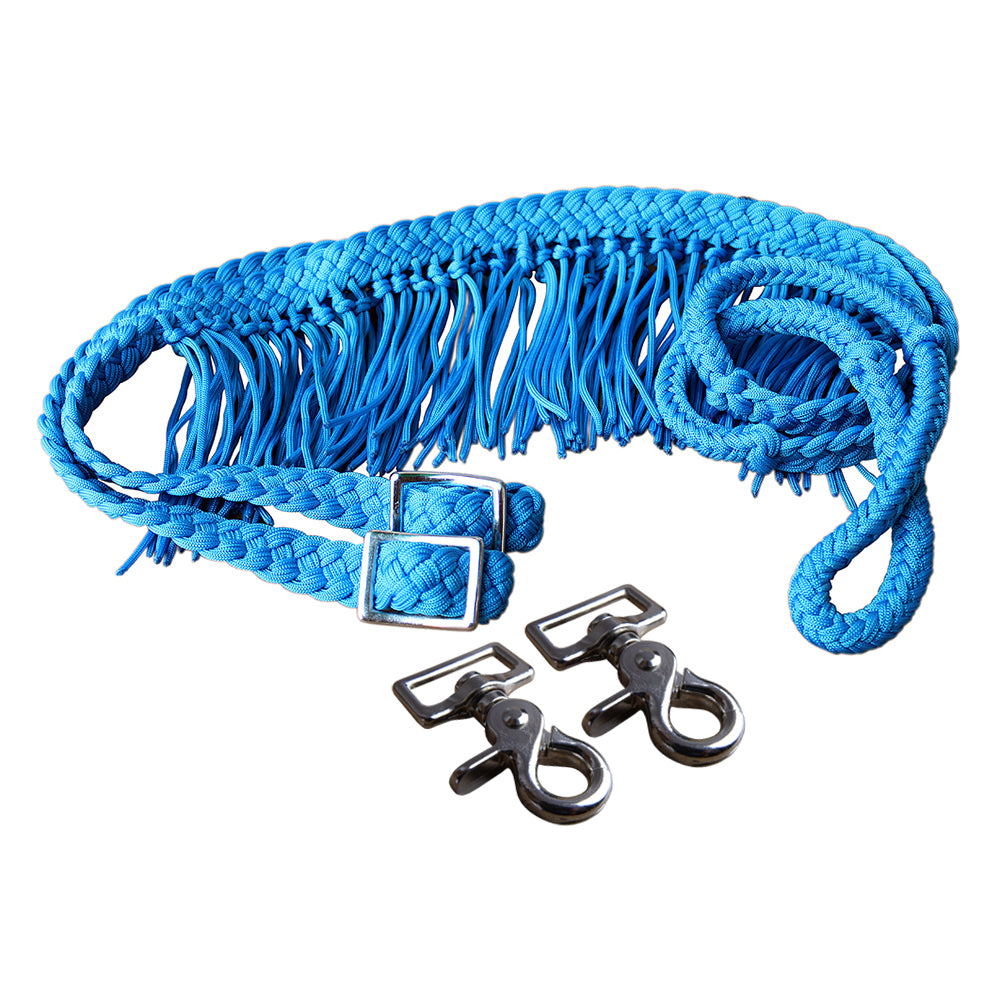 Hilason Braided Poly Barrel Racing Reins, Flat Grip Knots with Snaps — 1" x 8 ft