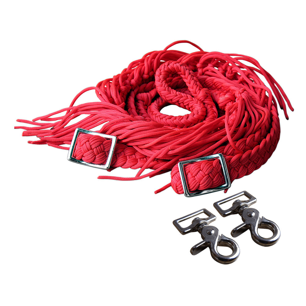 Hilason Braided Poly Barrel Racing Reins, Flat Grip Knots with Snaps — 1" x 8 ft