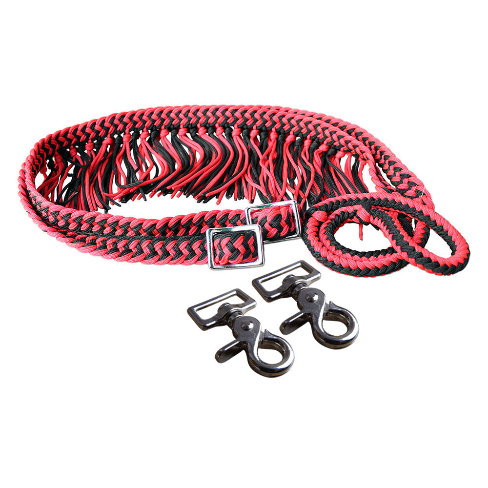 Hilason Braided Poly Barrel Racing Reins, Flat Grip Knots with Snaps — 1" x 8 ft