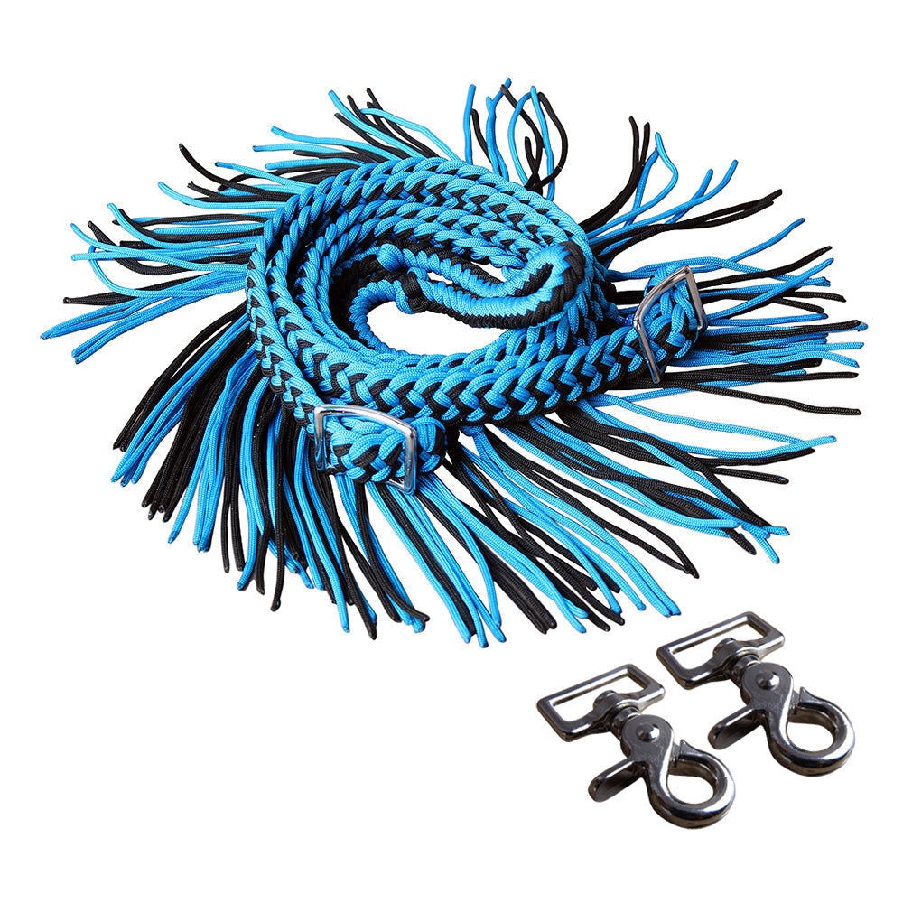 Hilason Braided Poly Barrel Racing Reins, Flat Grip Knots with Snaps — 1" x 8 ft