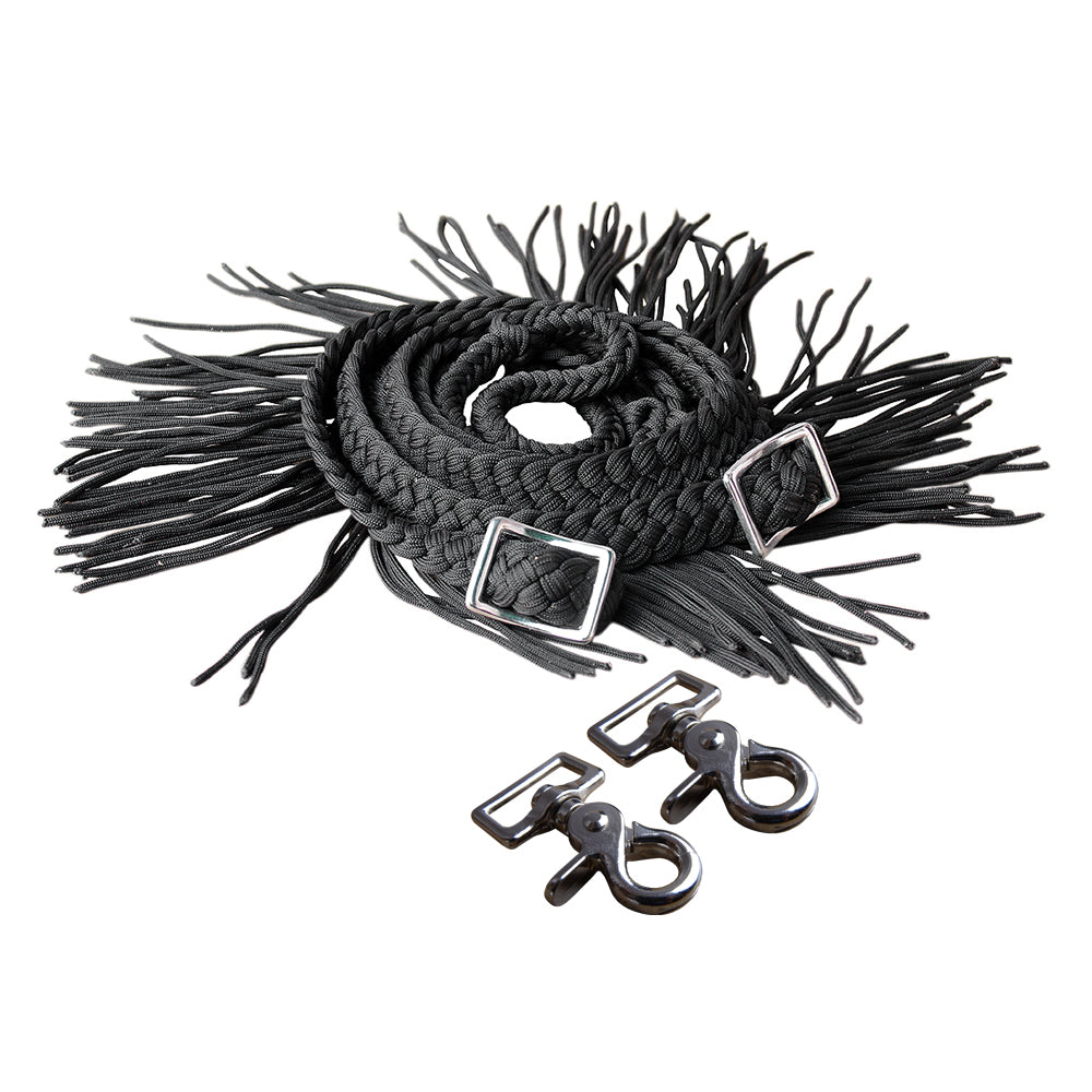 Hilason Braided Poly Barrel Racing Reins, Flat Grip Knots with Snaps — 1" x 8 ft