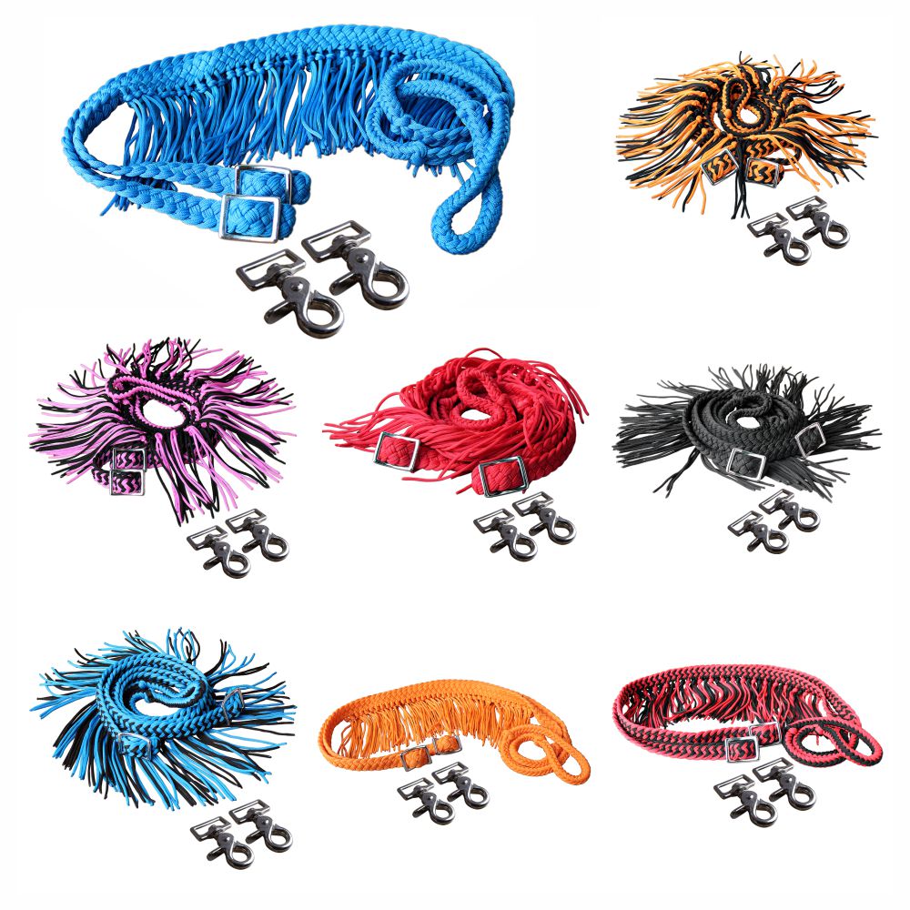 Hilason Braided Poly Barrel Racing Reins, Flat Grip Knots with Snaps — 1" x 8 ft