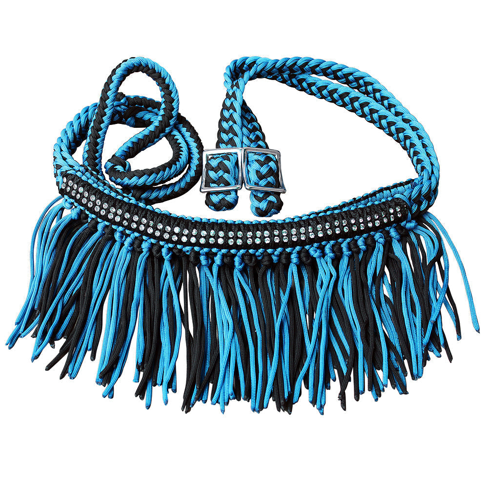 Hilason Braided Barrel Racing Reins with Crystal Fringe — 1" x 8 ft