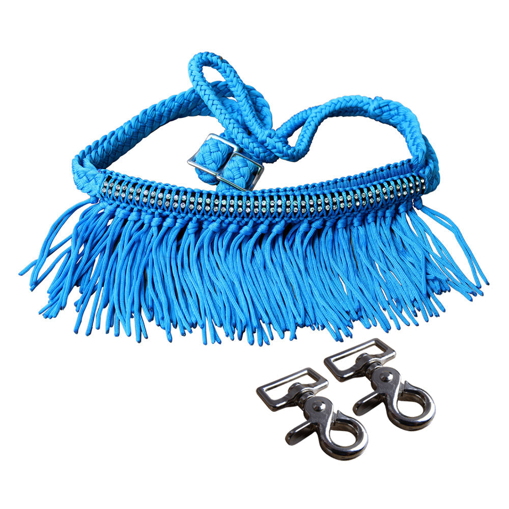Hilason Braided Barrel Racing Reins with Crystal Fringe & Snaps — 1" x 8 ft