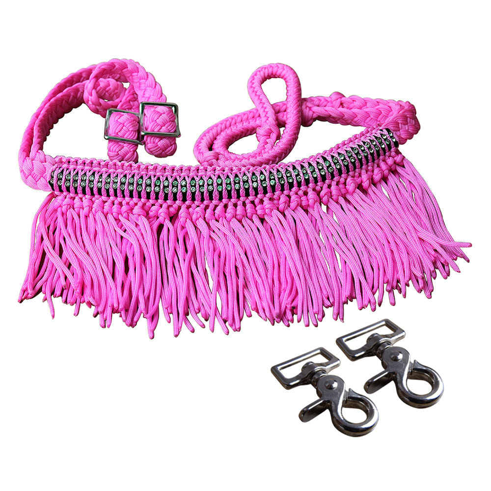 Hilason Braided Barrel Racing Reins with Crystal Fringe & Snaps — 1" x 8 ft