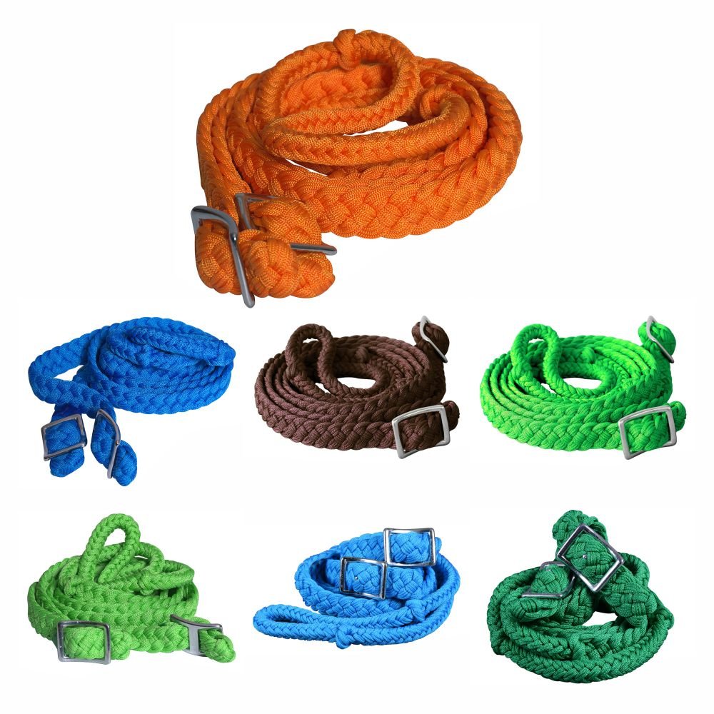 Hilason Braided Poly Barrel Racing Flat Reins — 1" x 8 ft