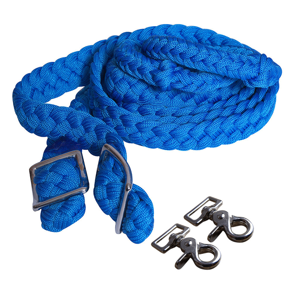 Hilason Braided Poly Barrel Racing Flat Reins with Snaps — 1" x 8 ft