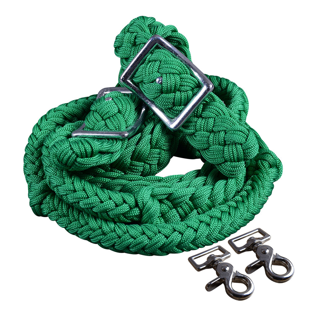 Hilason Braided Poly Barrel Racing Flat Reins with Snaps — 1" x 8 ft