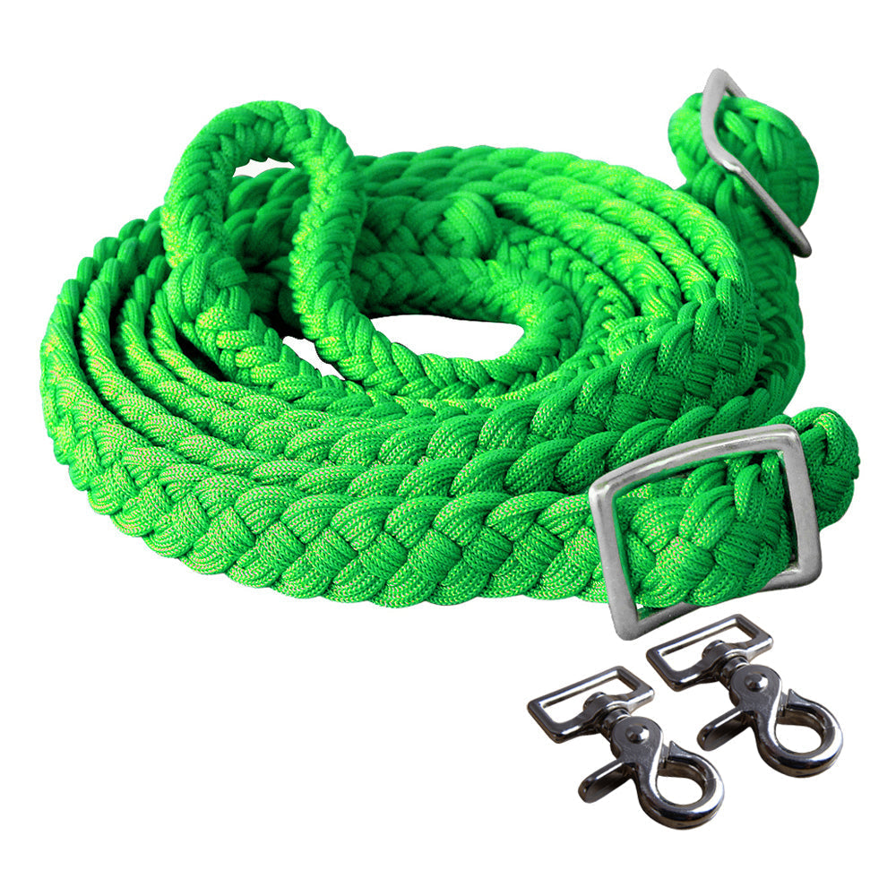 Hilason Braided Poly Barrel Racing Flat Reins with Snaps — 1" x 8 ft