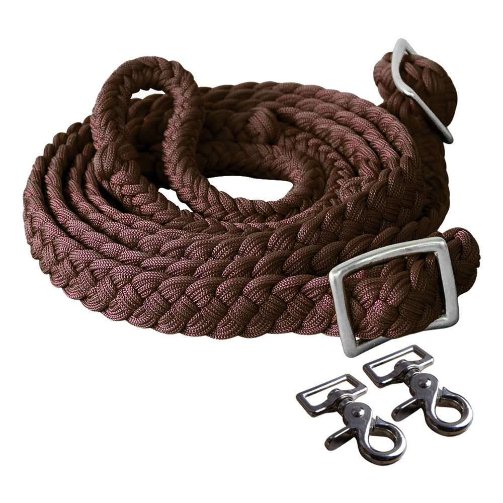 Hilason Braided Poly Barrel Racing Flat Reins with Snaps — 1" x 8 ft