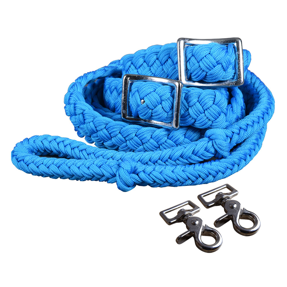 Hilason Braided Poly Barrel Racing Flat Reins with Snaps — 1" x 8 ft