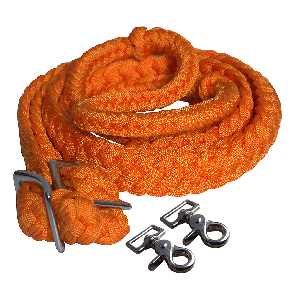 Hilason Braided Poly Barrel Racing Flat Reins with Snaps — 1" x 8 ft