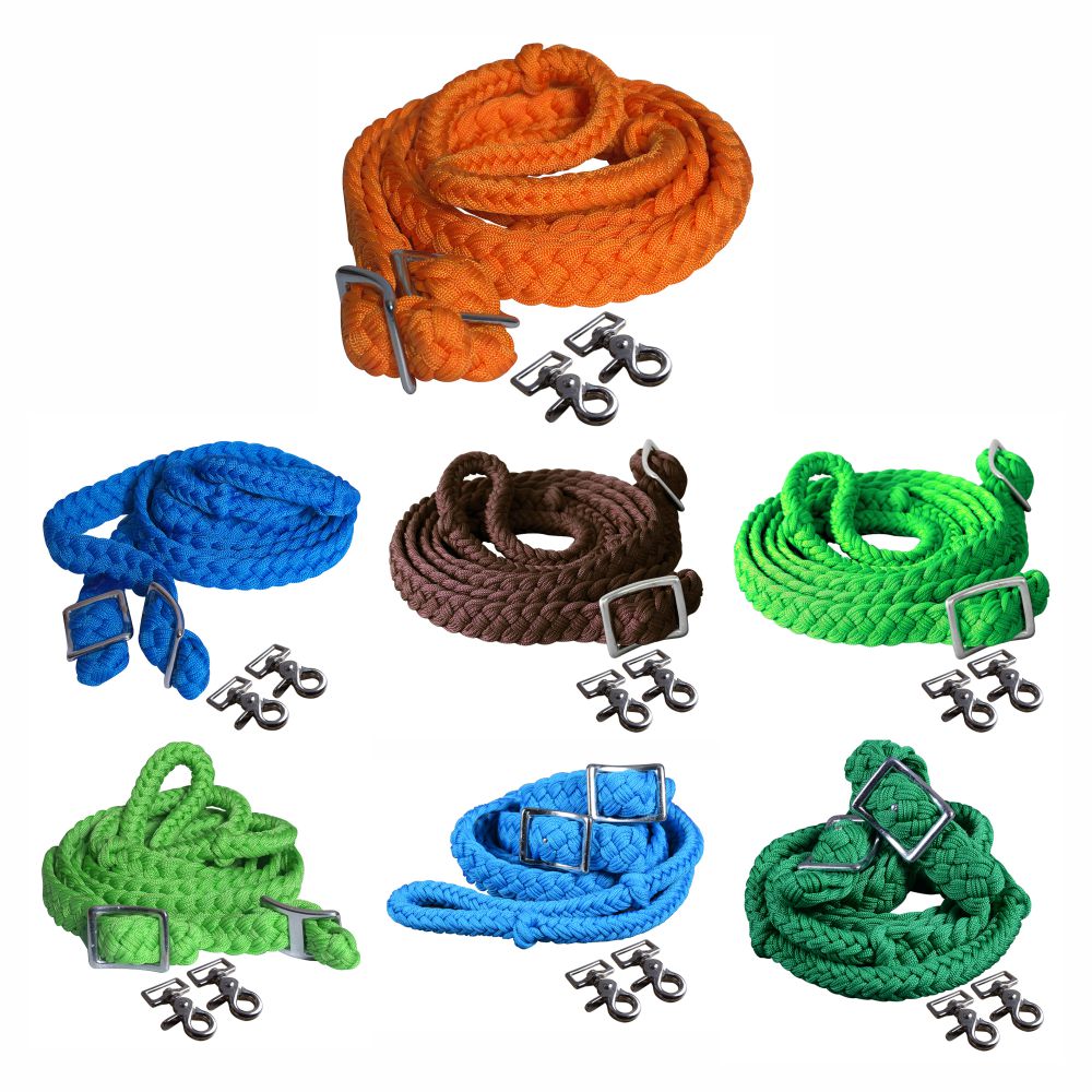 Hilason Braided Poly Barrel Racing Flat Reins with Snaps — 1" x 8 ft