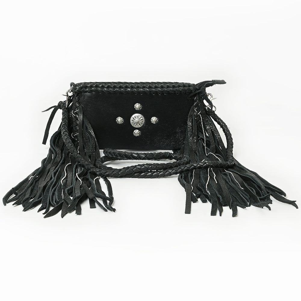American Darling Small Cross body Bag Western Hair-On Cowhide Genuine Leather Handcrafted Purse with Fringes and Turquoise