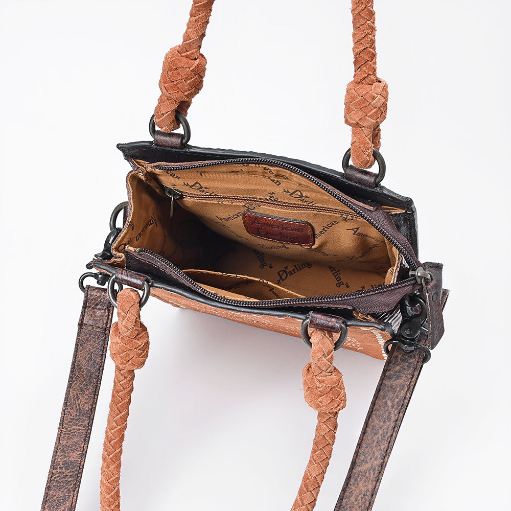 American Darling Tote Bag, Genuine Suede Leather, Boot Stitched Western Purse, 10in x 8in x 3in