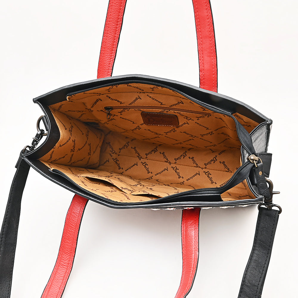 American Darling Tote Bag, Genuine Vegetable-Tanned Leather, Rivets Embossed Western Purse for Women