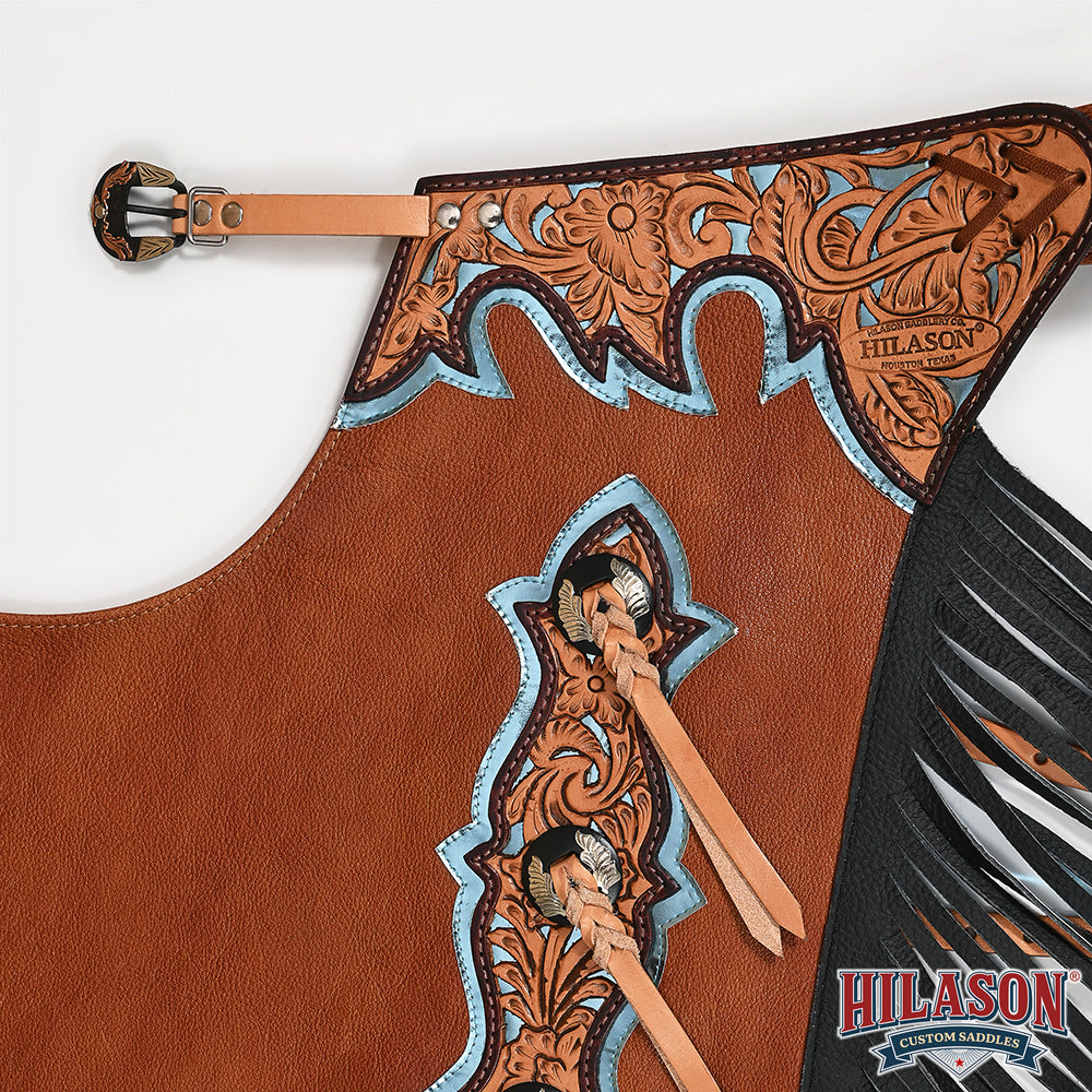 HILASON Pro Rodeo Bull Riding Chaps Genuine Leather Brown