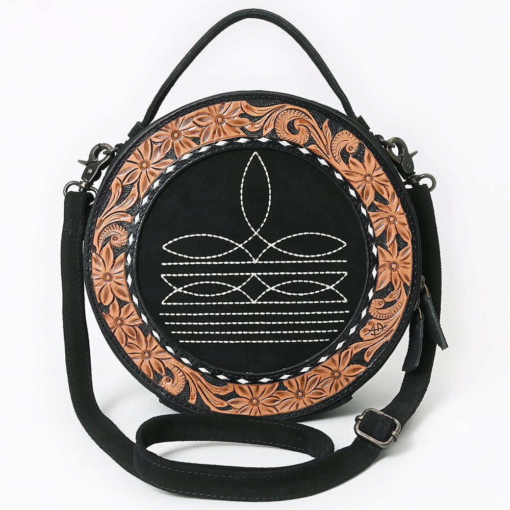 American Darling Western Hand-Tooled Floral Canteen Bag Genuine Suede Leather