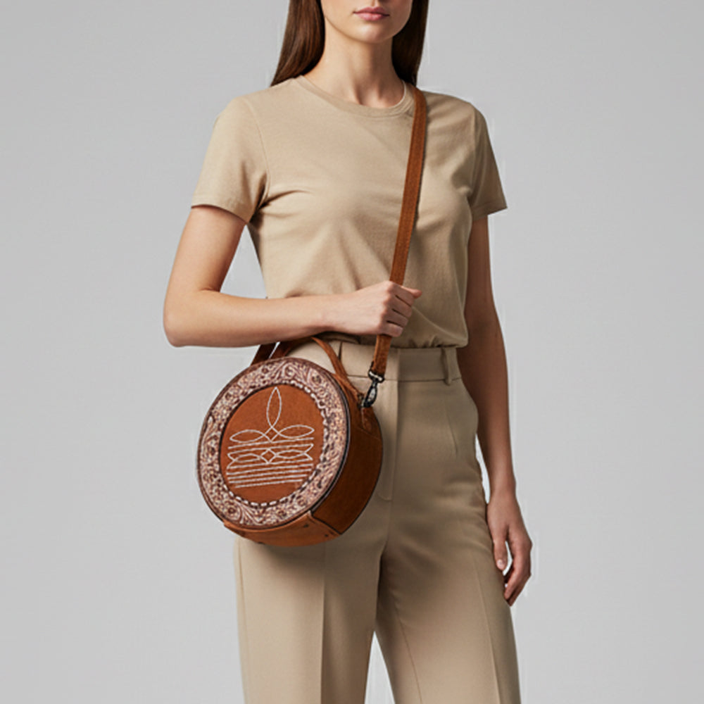 American Darling Western Hand-Tooled Floral Canteen Bag Genuine Suede Leather