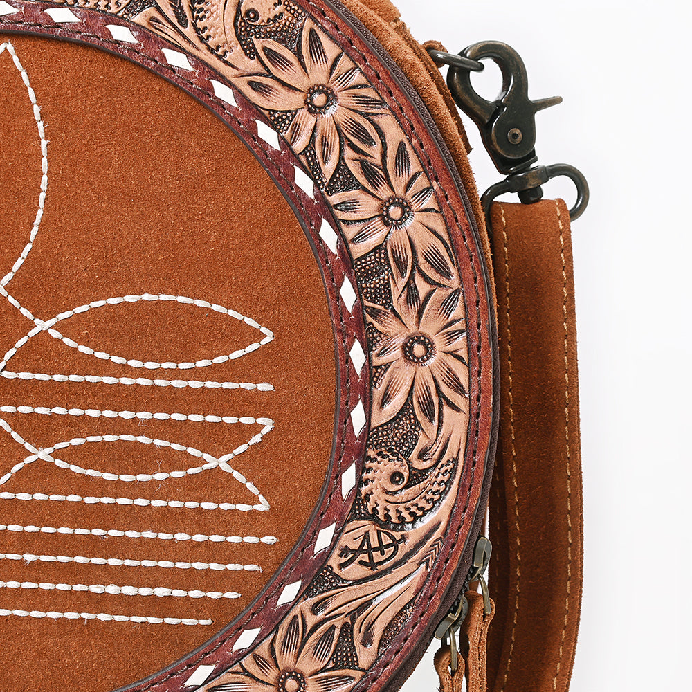 American Darling Western Hand-Tooled Floral Canteen Bag Genuine Suede Leather