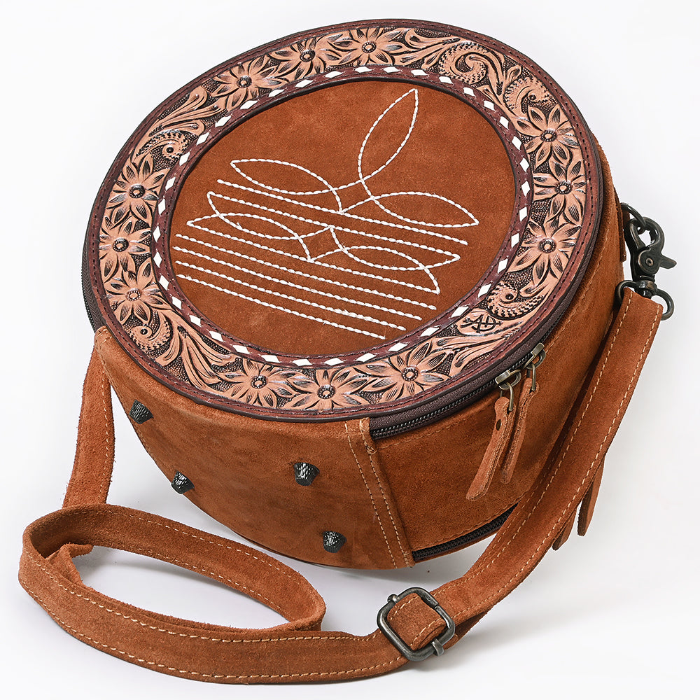 American Darling Western Hand-Tooled Floral Canteen Bag Genuine Suede Leather