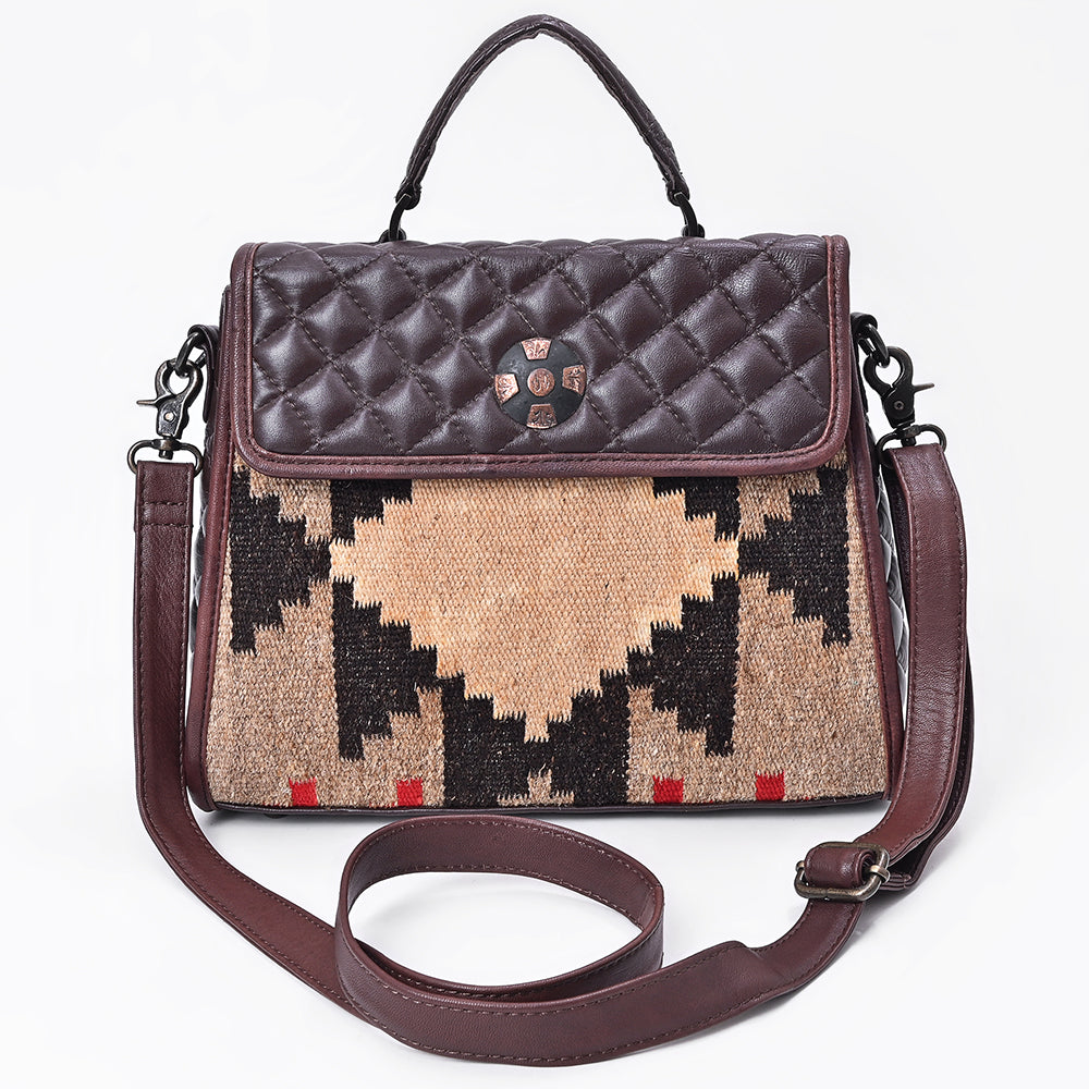 American Darling Messenger Bag, Hand-Woven Saddle Blanket & Quilted Genuine Leather Western Purse with Concho and YKK Zipper